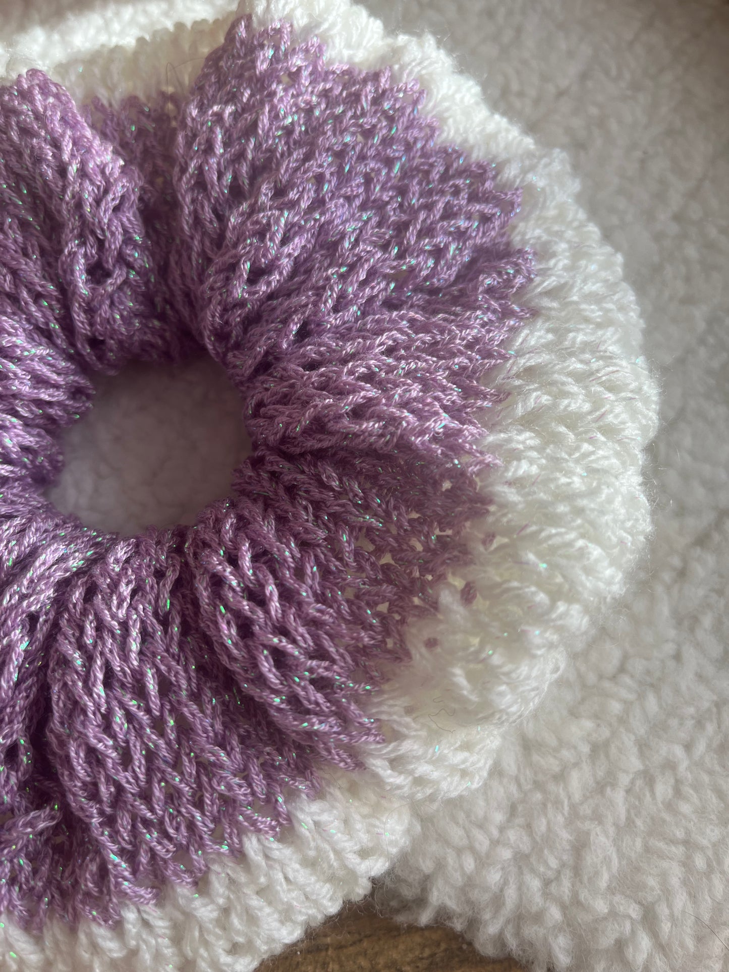 Chouchou BICOLORE PAILLETTES LILAS/BLANC