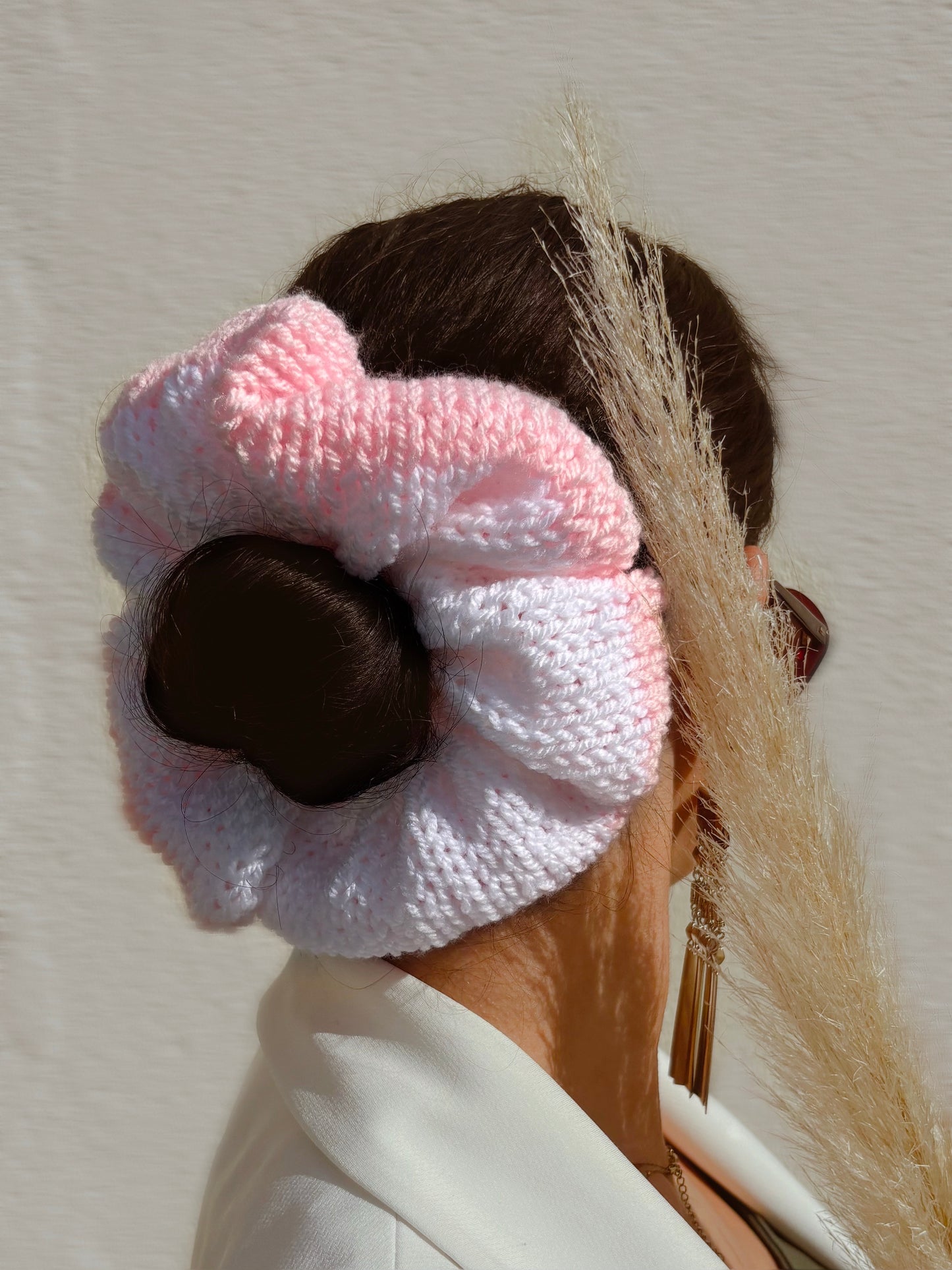Chouchou BICOLORE ROSE BB/BLANC oversize