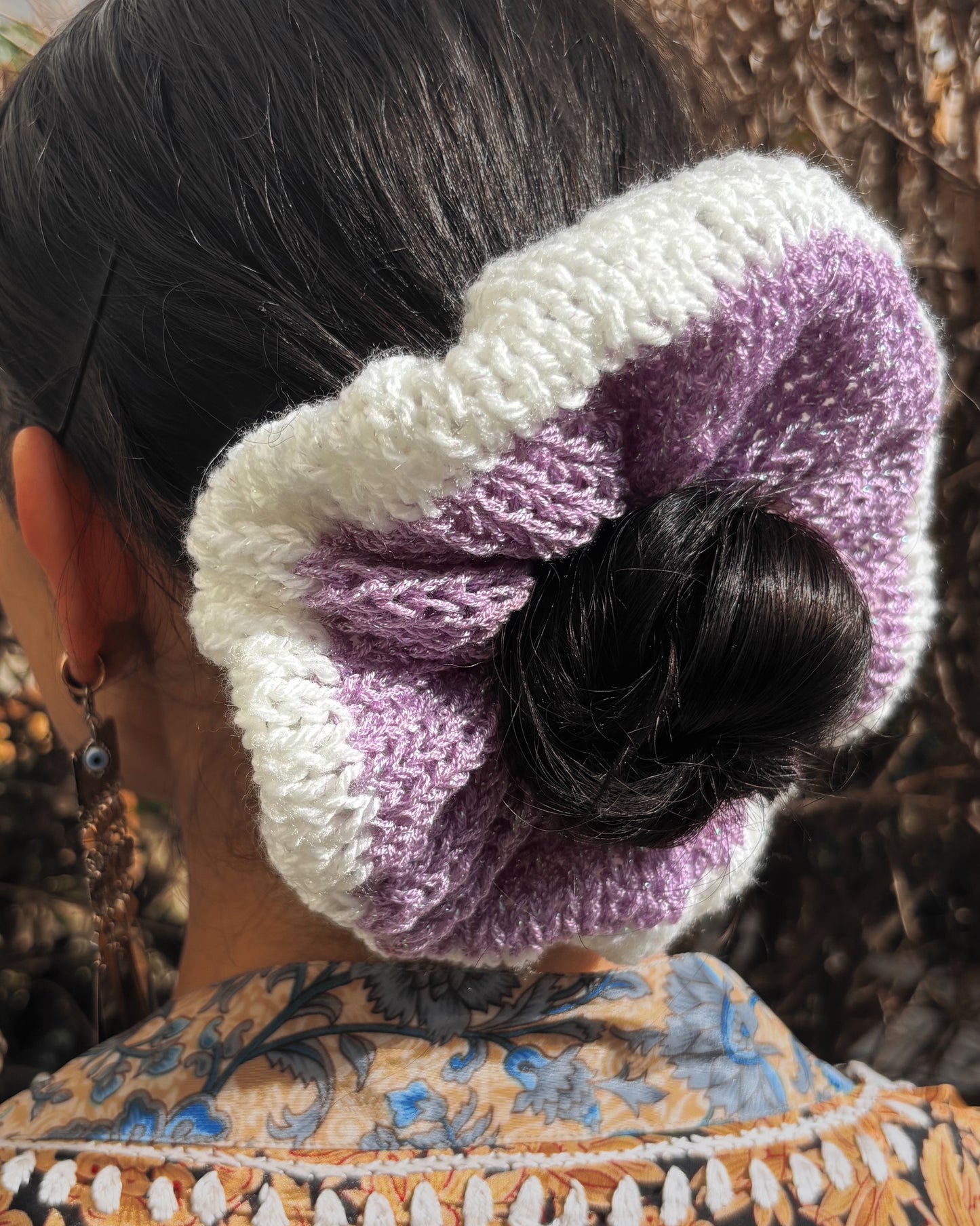 Chouchou BICOLORE PAILLETTES LILAS/BLANC